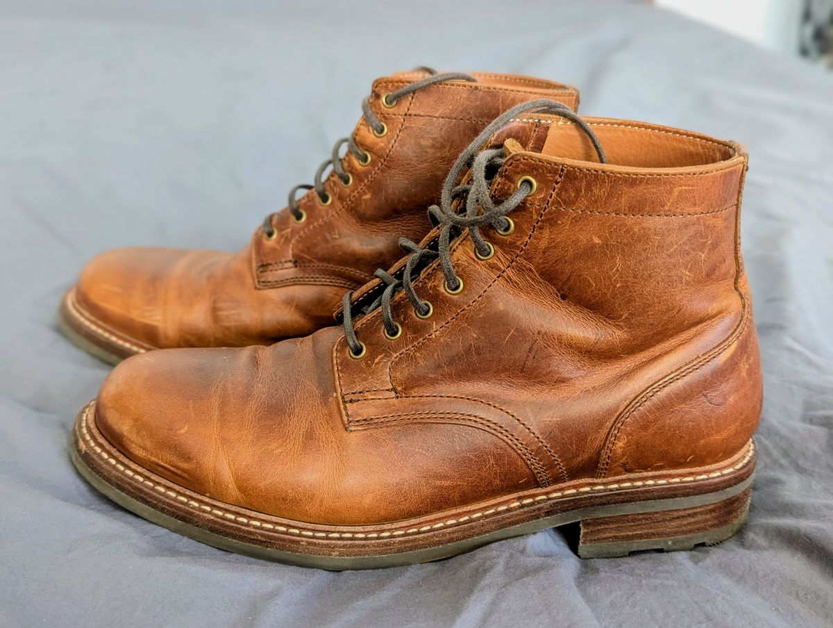 Photo by pilechko on December 1, 2025 of the Caswell Boot Company Lisbon in C.F. Stead Caramel Classic Oiled Shoulder.