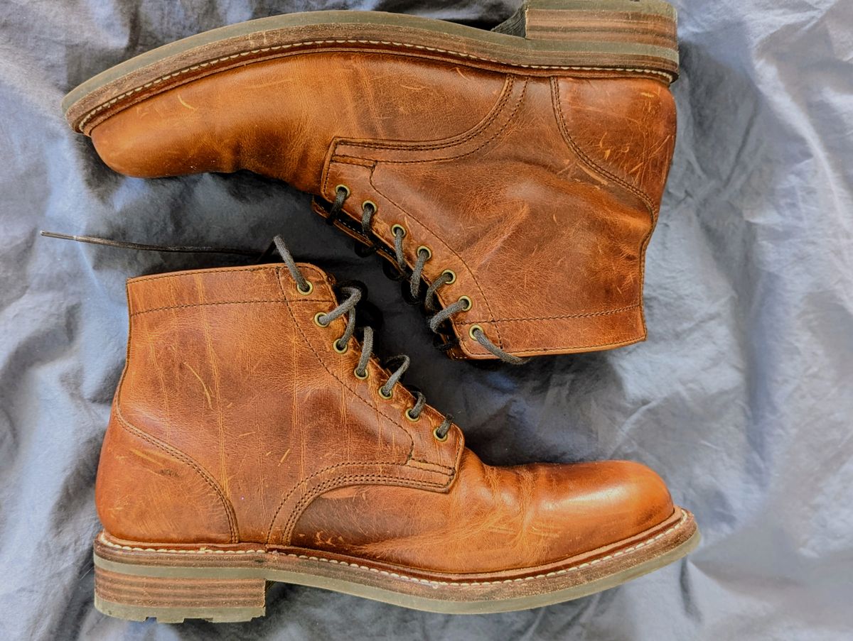 Photo by pilechko on December 1, 2025 of the Caswell Boot Company Lisbon in C.F. Stead Caramel Classic Oiled Shoulder.