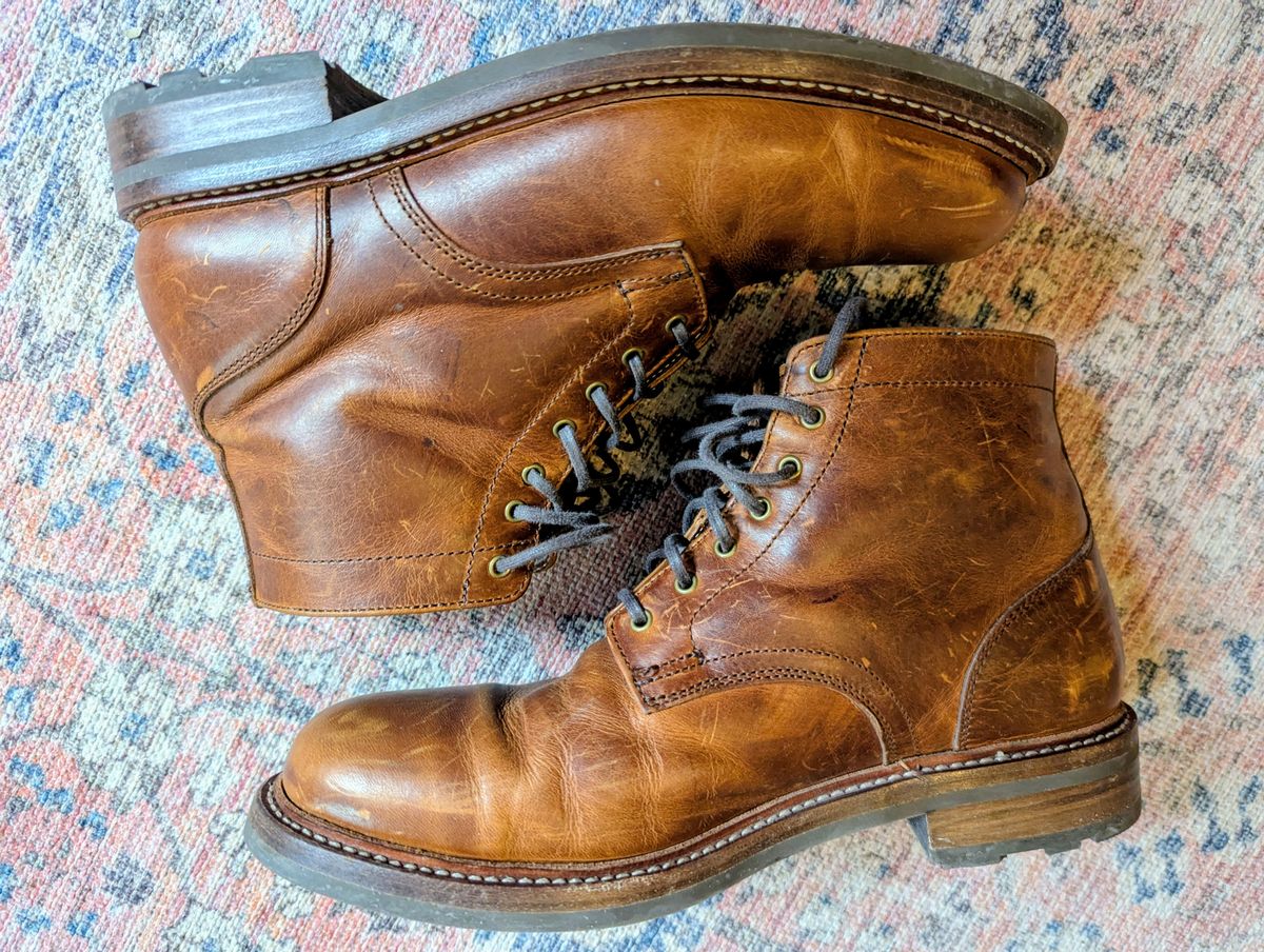 Photo by pilechko on January 2, 2026 of the Caswell Boot Company Lisbon in C.F. Stead Caramel Classic Oiled Shoulder.