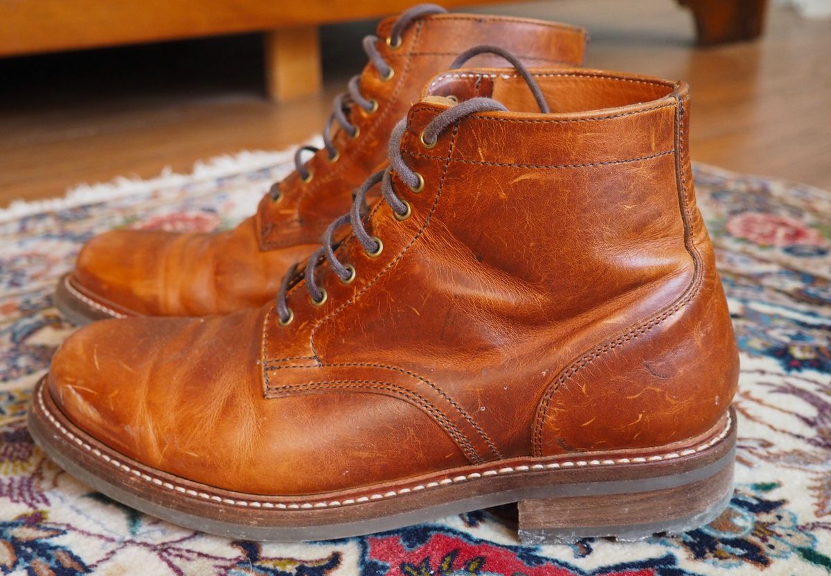 Photo by pilechko on February 11, 2026 of the Caswell Boot Company Lisbon in C.F. Stead Caramel Classic Oiled Shoulder.
