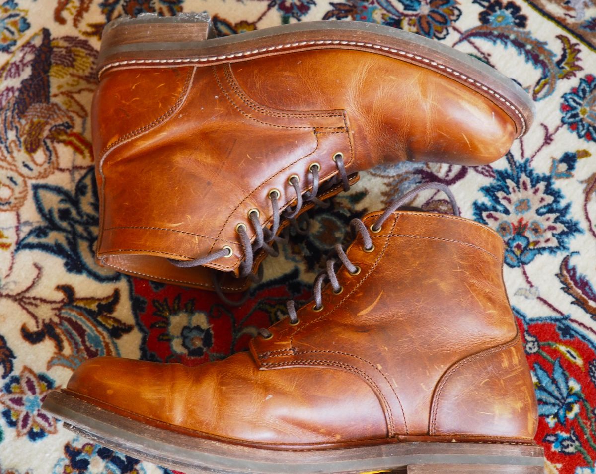 Photo by pilechko on February 11, 2026 of the Caswell Boot Company Lisbon in C.F. Stead Caramel Classic Oiled Shoulder.