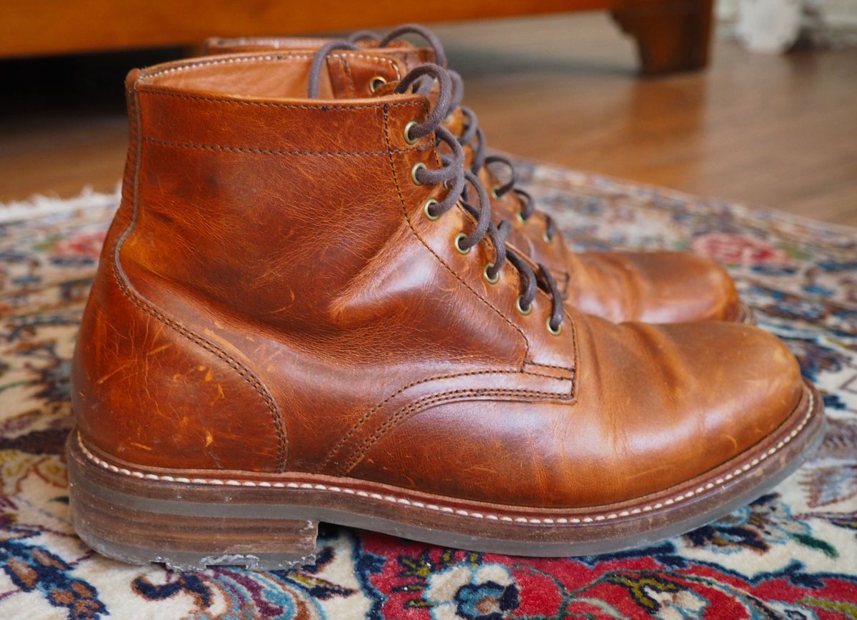 Photo by pilechko on February 11, 2026 of the Caswell Boot Company Lisbon in C.F. Stead Caramel Classic Oiled Shoulder.