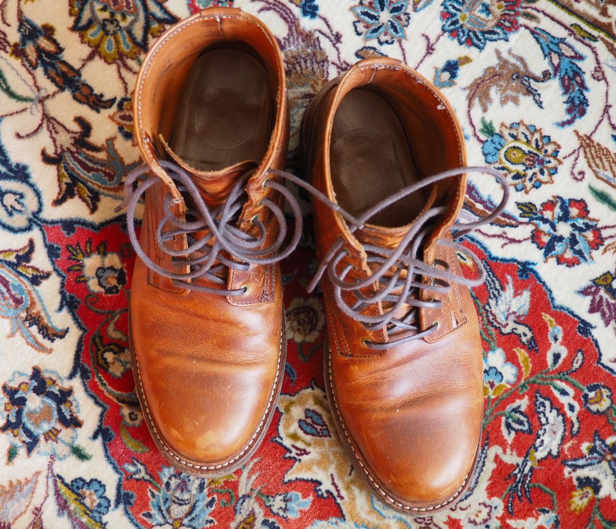 Photo by pilechko on February 11, 2026 of the Caswell Boot Company Lisbon in C.F. Stead Caramel Classic Oiled Shoulder.