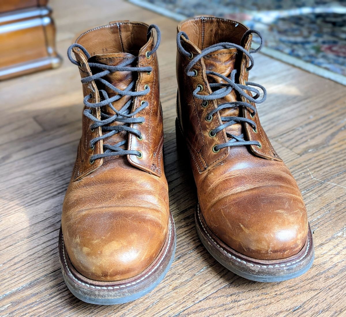Photo by pilechko on April 1, 2026 of the Caswell Boot Company Lisbon in C.F. Stead Caramel Classic Oiled Shoulder.