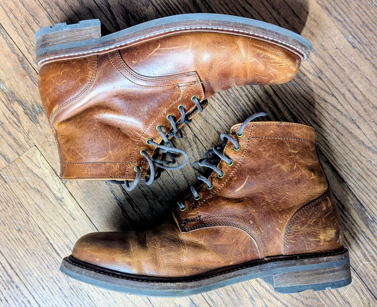 Photo by pilechko on April 1, 2026 of the Caswell Boot Company Lisbon in C.F. Stead Caramel Classic Oiled Shoulder.