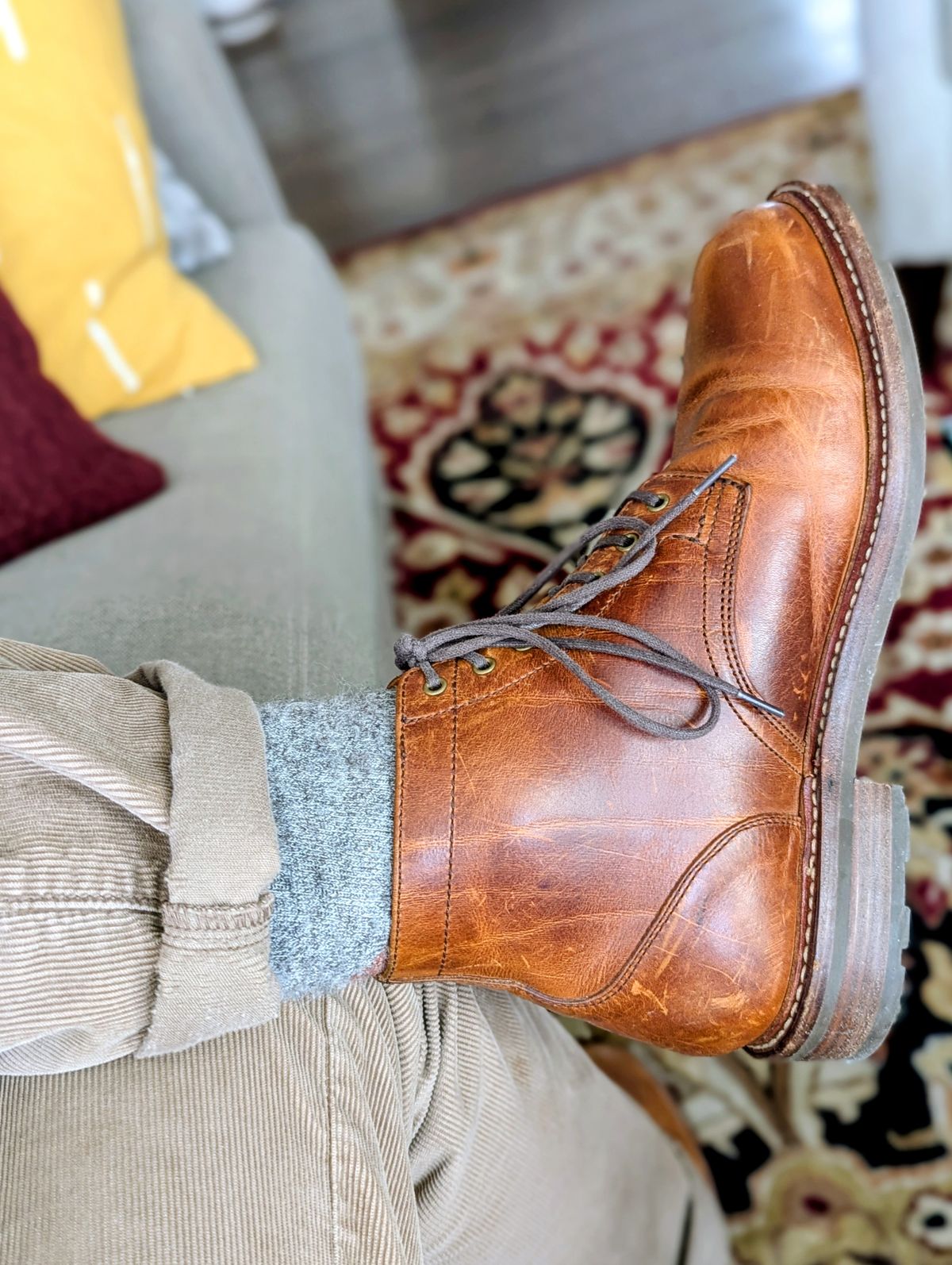 Photo by pilechko on April 9, 2026 of the Caswell Boot Company Lisbon in C.F. Stead Caramel Classic Oiled Shoulder.