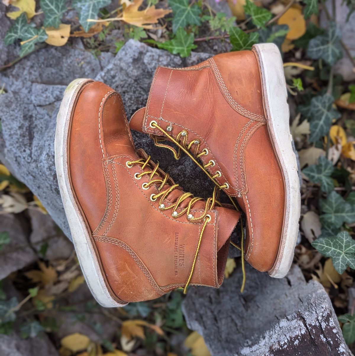 Photo by duffetboots on November 5, 2024 of the White's Perry 6" Select in Seidel Tobacco Stampede Roughout.