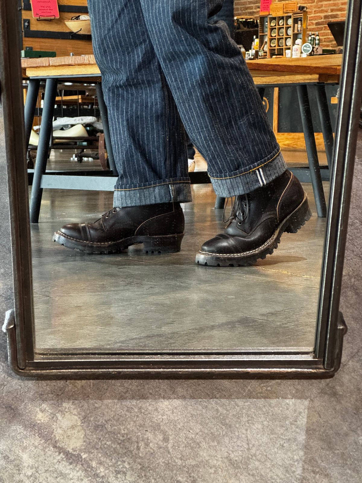 Photo by cason on August 6, 2025 of the White's Okanogan in Horween Dark Brown Waxed Flesh.