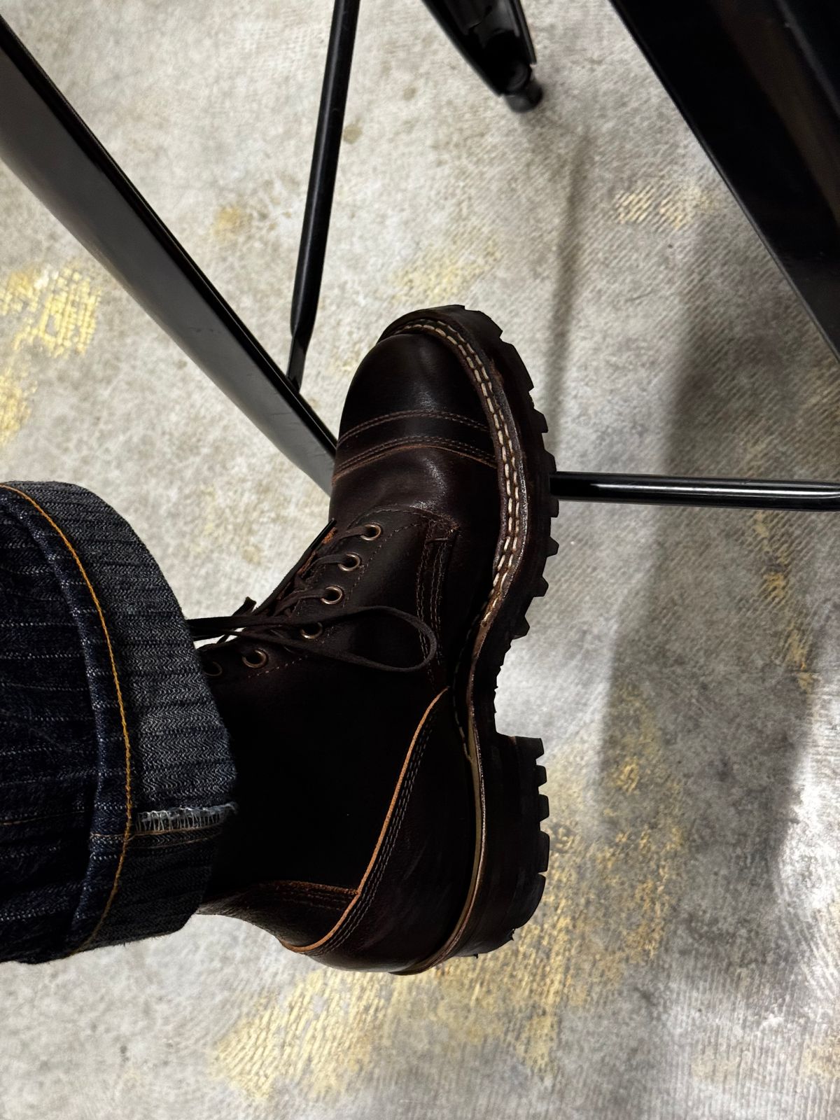 Photo by cason on July 23, 2025 of the White's Okanogan in Horween Dark Brown Waxed Flesh.