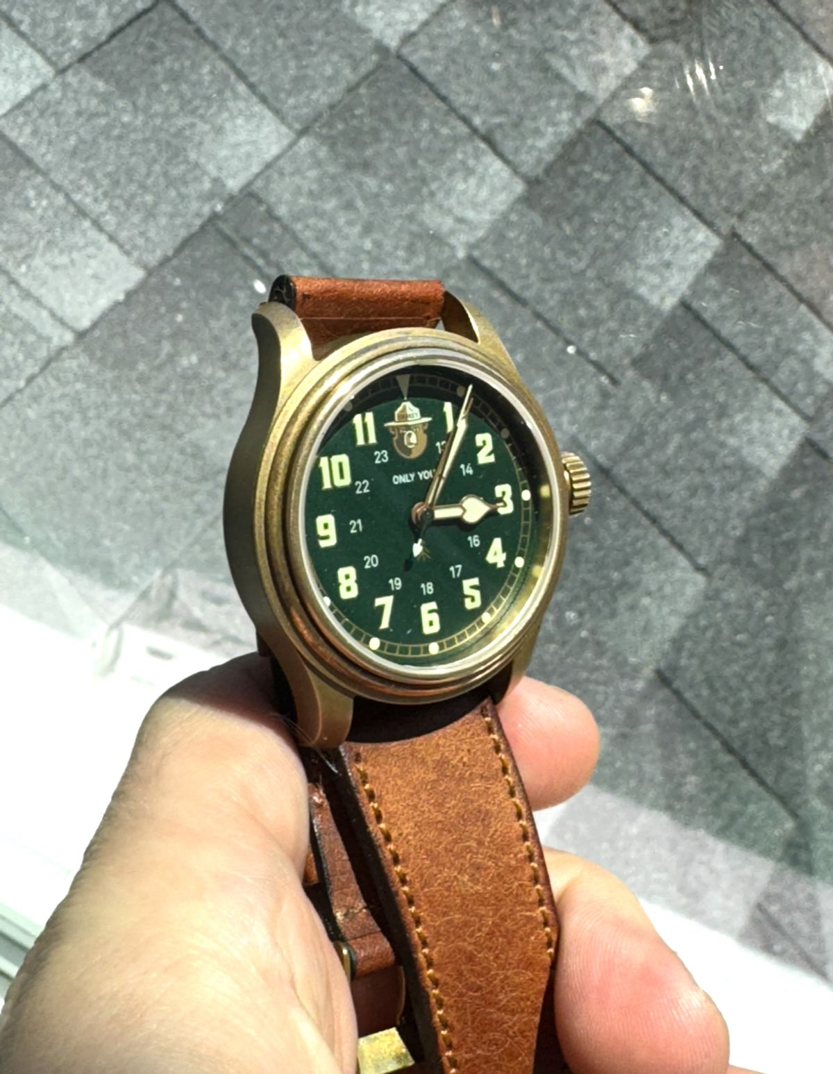 Photo by cason on July 5, 2025 of the Vero Watch Company Smoky 80th Anniversary, Forest Green in Unknown Leather.