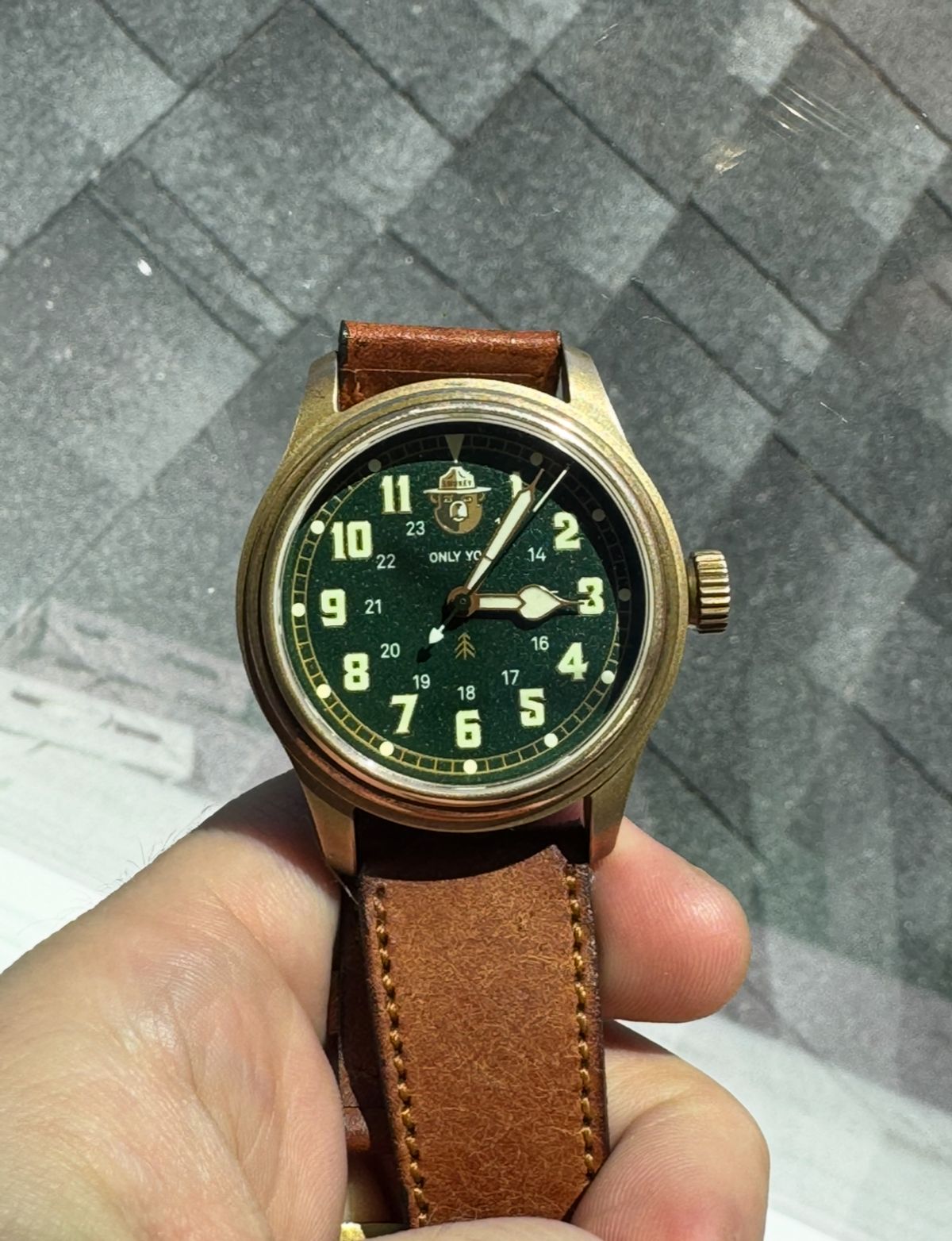 Photo by cason on July 5, 2025 of the Vero Watch Company Smoky 80th Anniversary, Forest Green in Unknown Leather.