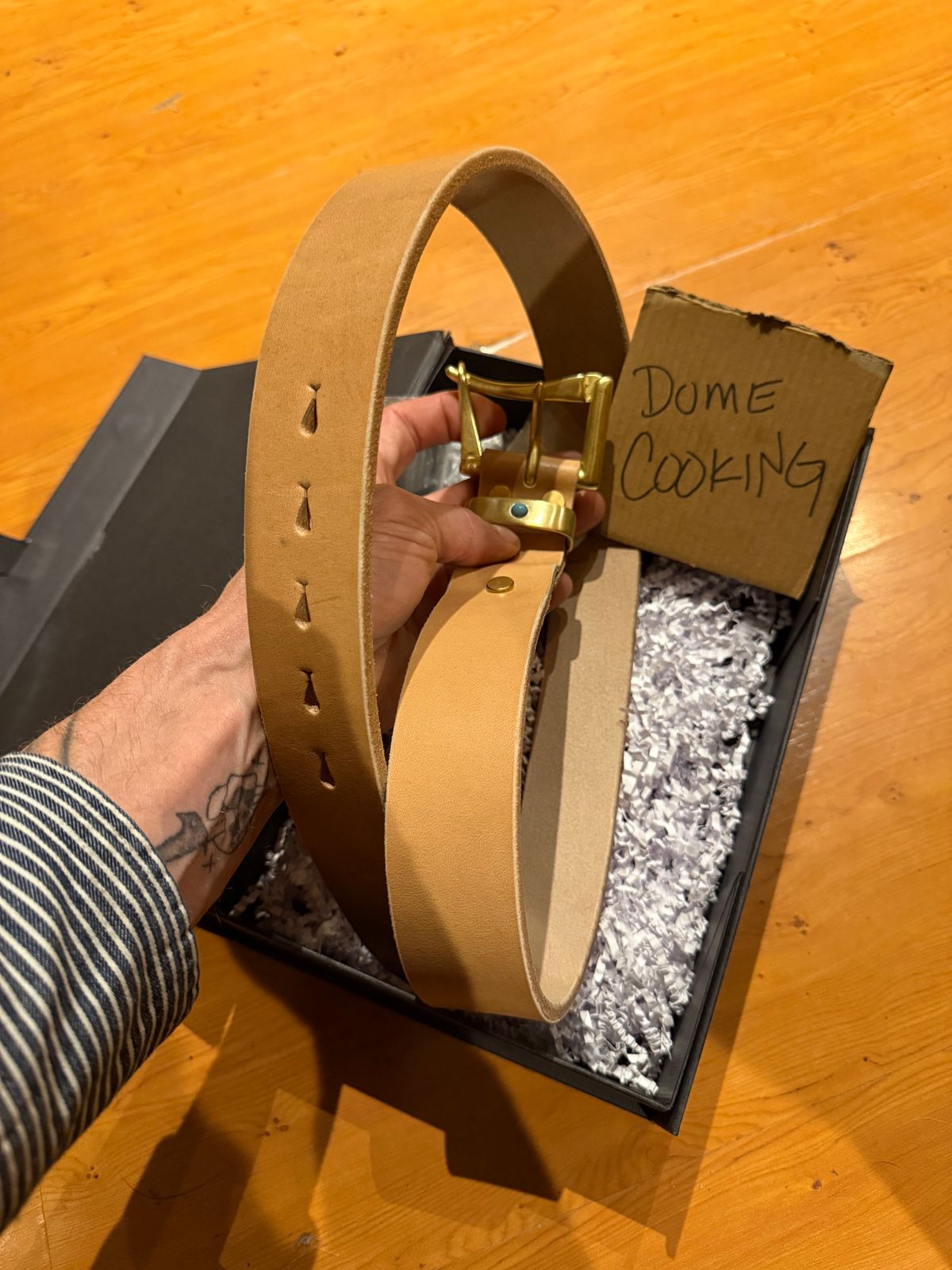 Photo by Oldskoolcowboy on November 1, 2025 of the Brass Blade Custom in J&FJ Bakers Oak Bark Bridle Butt 14oz.