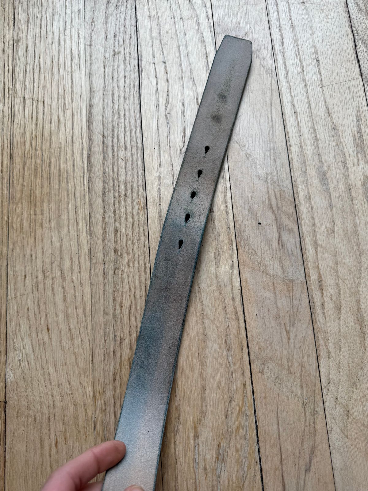 Photo by Oldskoolcowboy on January 5, 2026 of the Brass Blade Custom in J&FJ Bakers Oak Bark Bridle Butt 14oz.