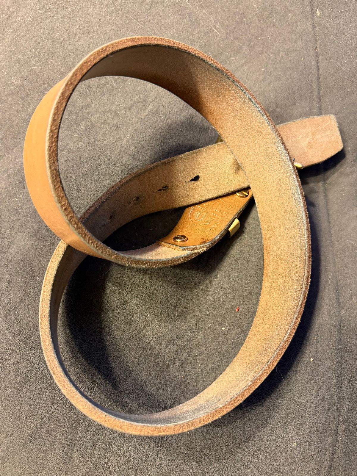 Photo by Oldskoolcowboy on February 5, 2026 of the Brass Blade Custom in J&FJ Bakers Oak Bark Bridle Butt 14oz.