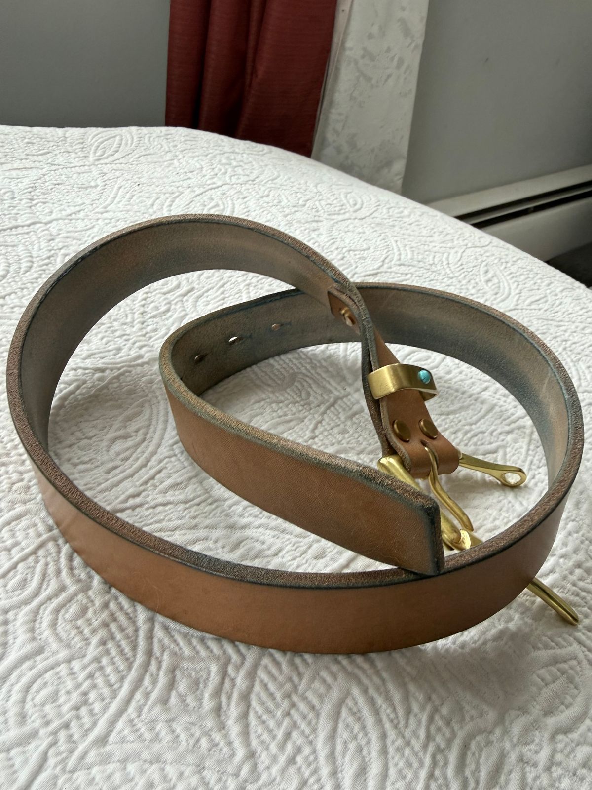 Photo by Oldskoolcowboy on March 5, 2026 of the Brass Blade Custom in J&FJ Bakers Oak Bark Bridle Butt 14oz.