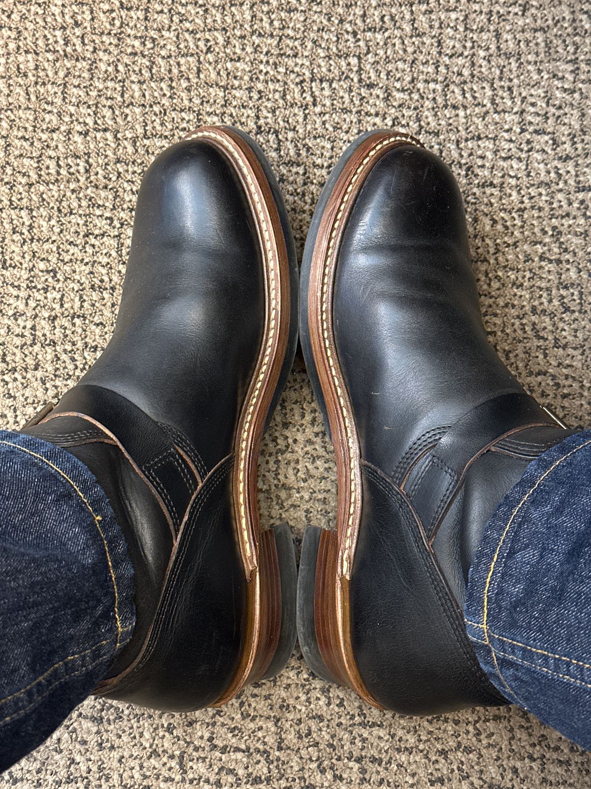 Photo by Nelot on July 30, 2024 of the John Lofgren Wabash Engineer Boots in Horween Black Chromexcel.