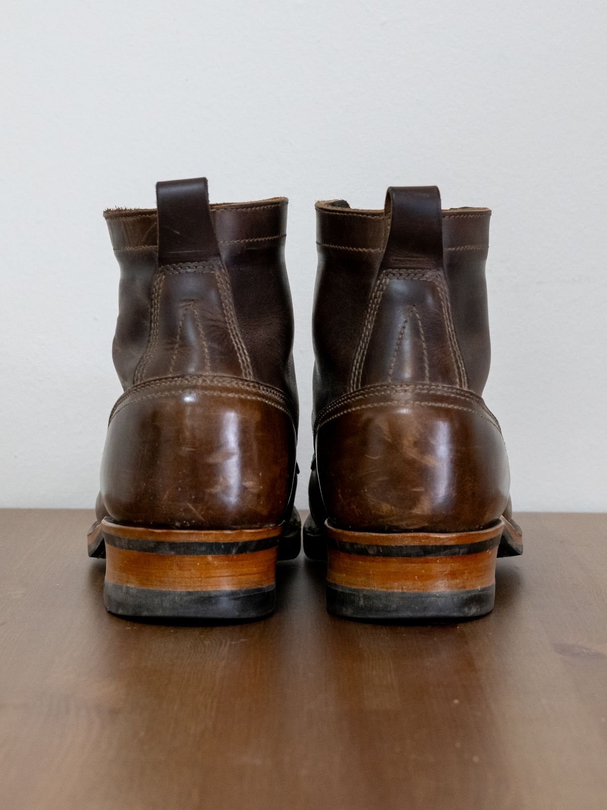 Photo by AR on January 3, 2025 of the Drew's Boots 6" Contractor Captoe in Rowdy Smooth.