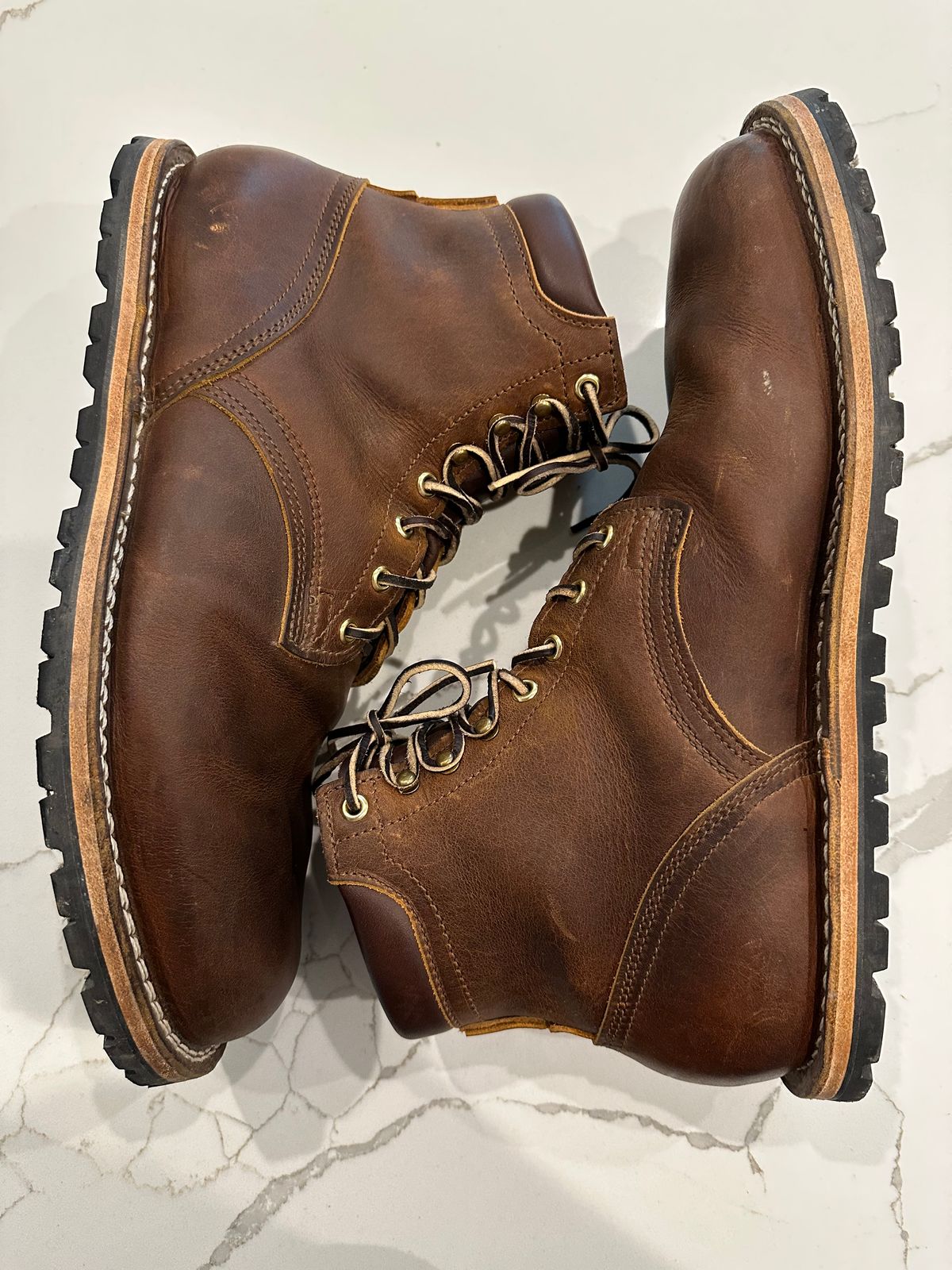 Photo by barefoot_boots on November 2, 2025 of the Nicks Ridgeline Hiking Boot in Horween Orange Predator.