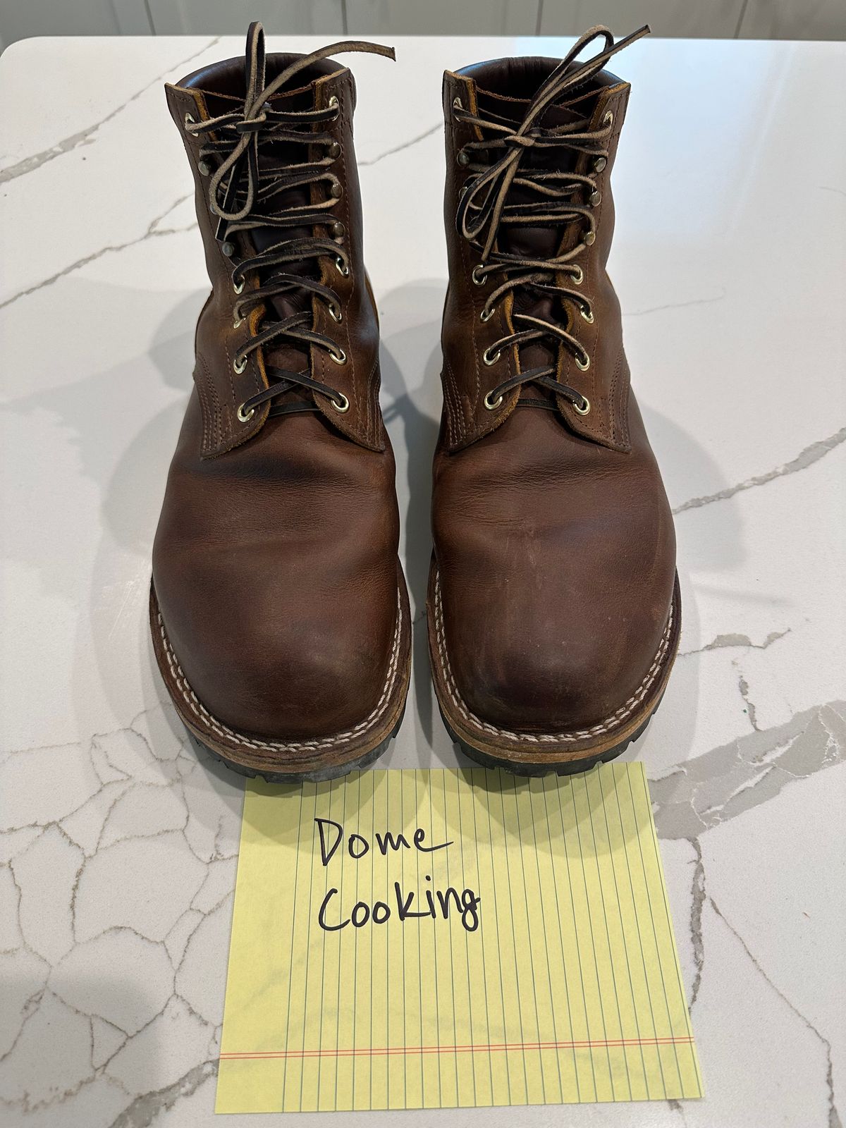 Photo by barefoot_boots on November 2, 2025 of the Nicks Ridgeline Hiking Boot in Horween Orange Predator.