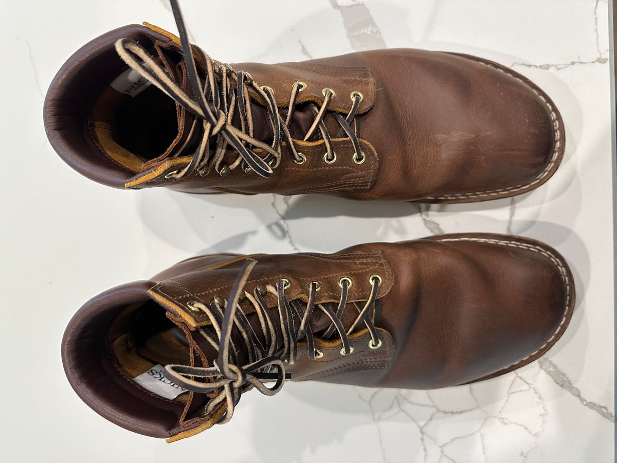 Photo by barefoot_boots on November 2, 2025 of the Nicks Ridgeline Hiking Boot in Horween Orange Predator.