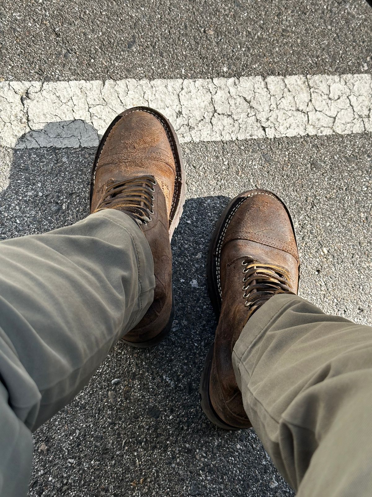 Photo by XanderMilo on July 3, 2025 of the Thursday Boot Company Challenger in C.F. Stead Stone Rambler.