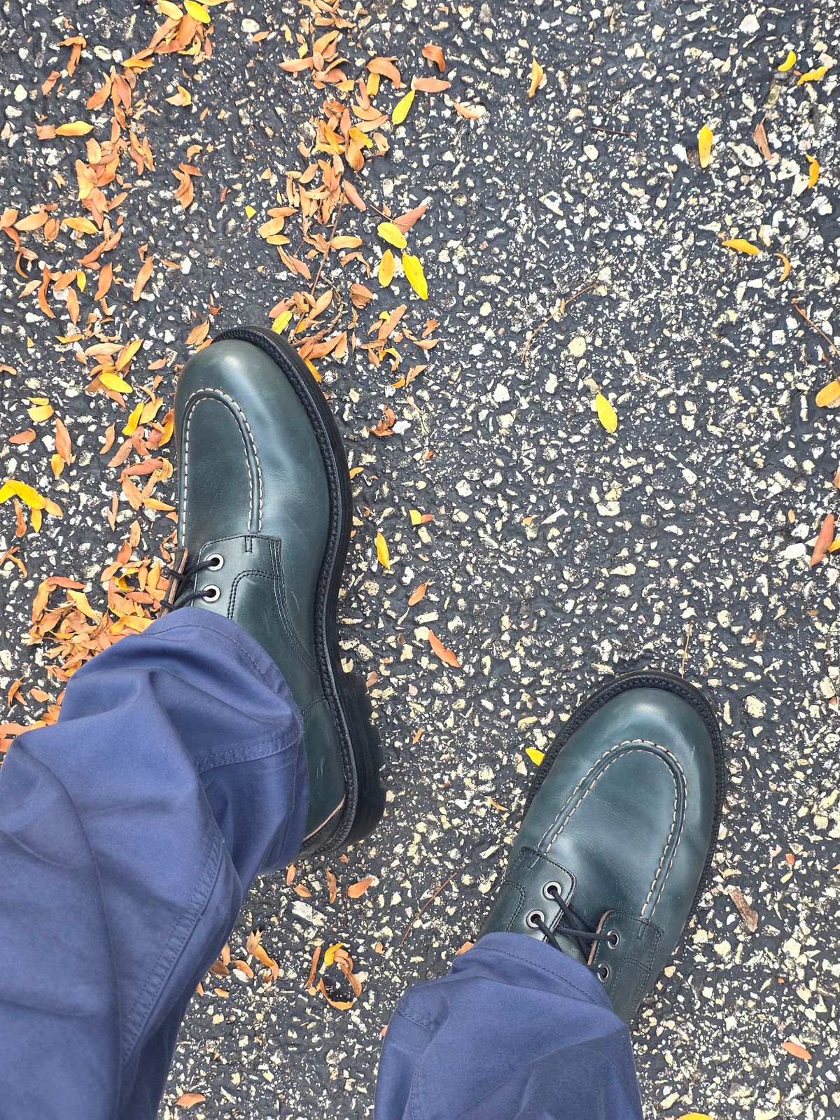 Photo by Dash on October 1, 2025 of the Grant Stone Brass Boot Navy Chromexcel in Chromexcel from Horween.