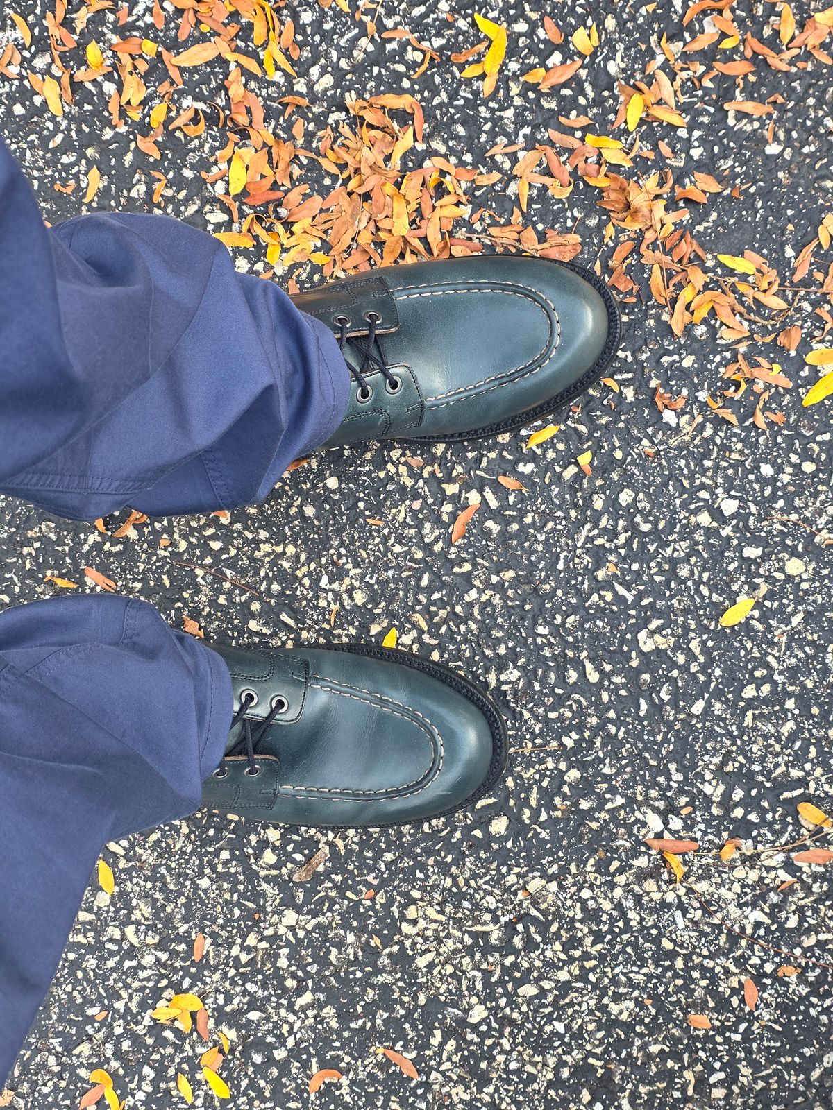 Photo by Dash on October 1, 2025 of the Grant Stone Brass Boot Navy Chromexcel in Chromexcel from Horween.