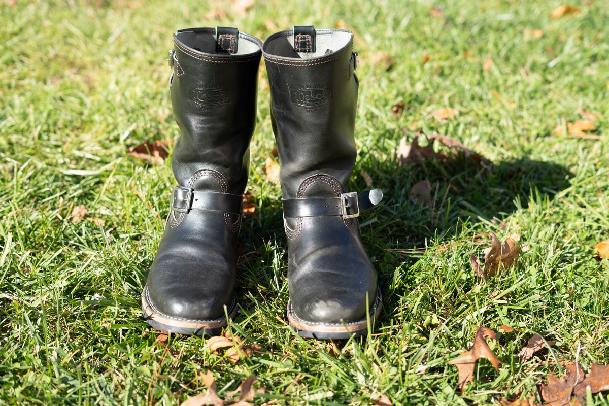 Photo by The_Heel_Deal on November 3, 2025 of the Wesco Mister Lou in Maryam Petrolio Waxed Black Horsehide.