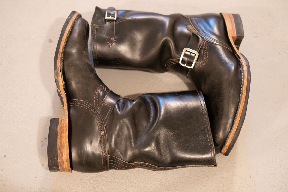 Photo by The_Heel_Deal on December 5, 2025 of the Wesco Mister Lou in Maryam Petrolio Waxed Black Horsehide.