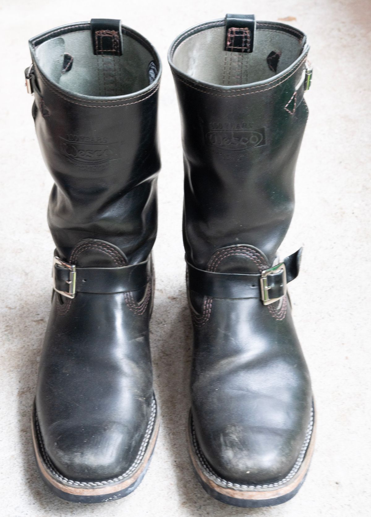 Photo by The_Heel_Deal on January 5, 2026 of the Wesco Mister Lou in Maryam Petrolio Waxed Black Horsehide.