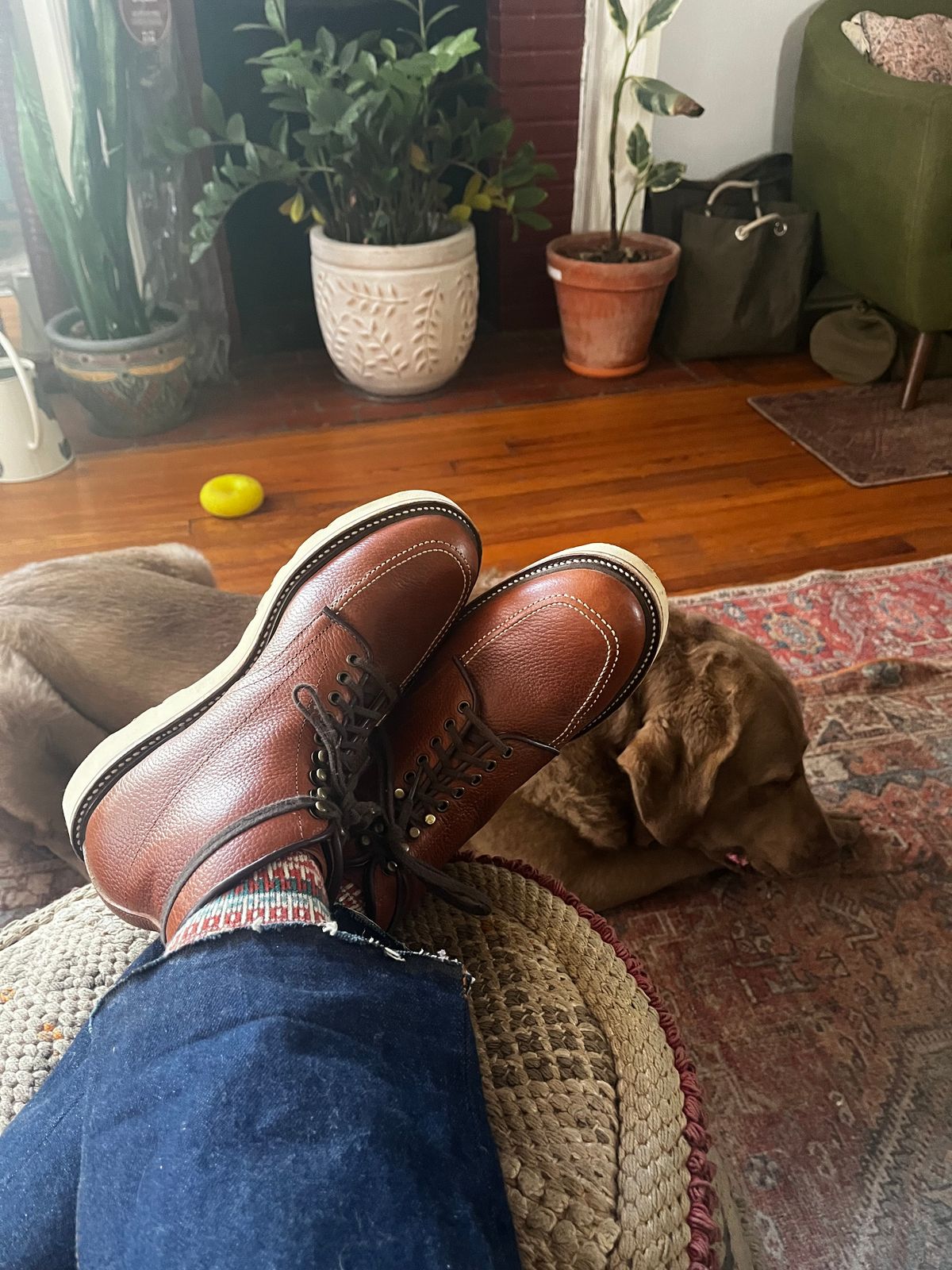 Photo by RgrDJ73 on March 31, 2026 of the Luosjiet Indiana Moc Toe in Lychee Pattern Amber Brown Cowhide.