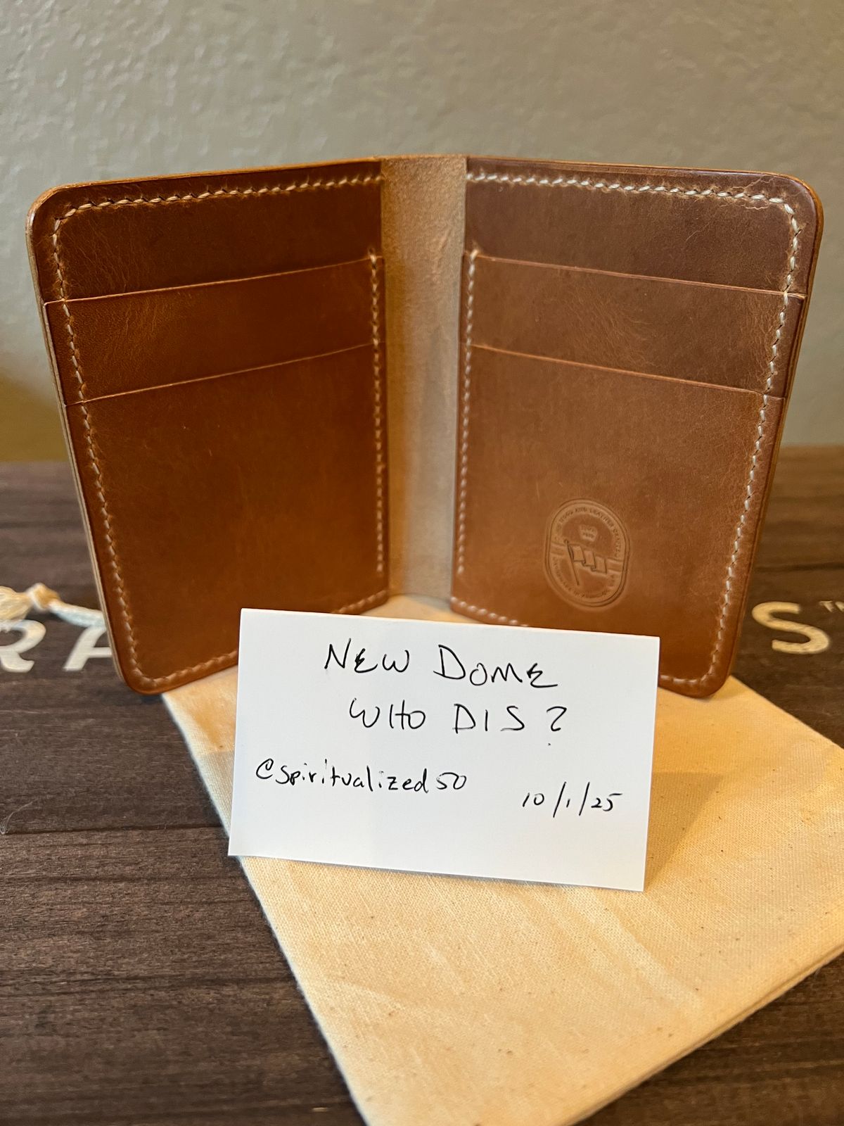 Photo by spiritualized50 on October 1, 2025 of the JHM Wood And Leather Crafts Vertical Wallet in Horween Natural Dublin.