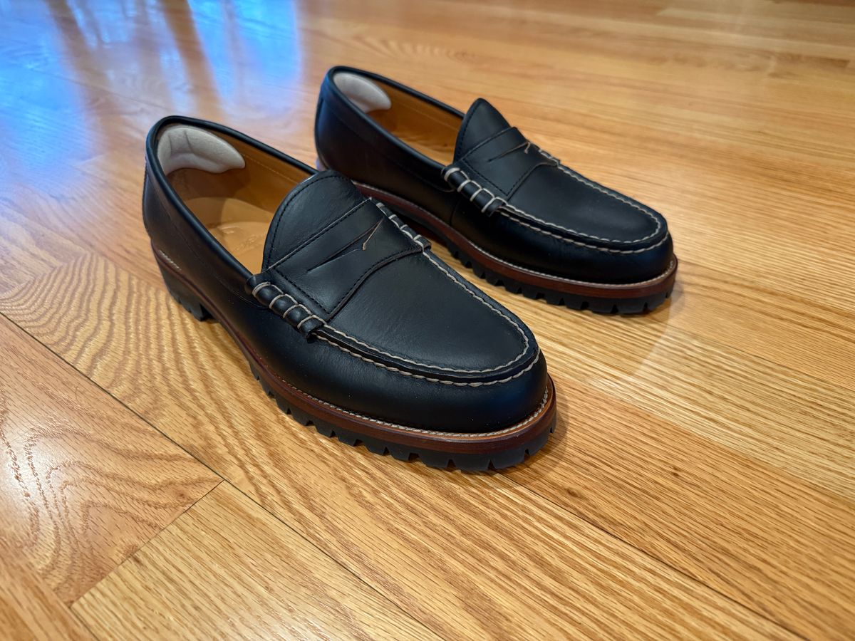Photo by SYNTHESIZER on December 25, 2025 of the Brooks Brothers Penny Loafers in Undefined matte black Horween leather.