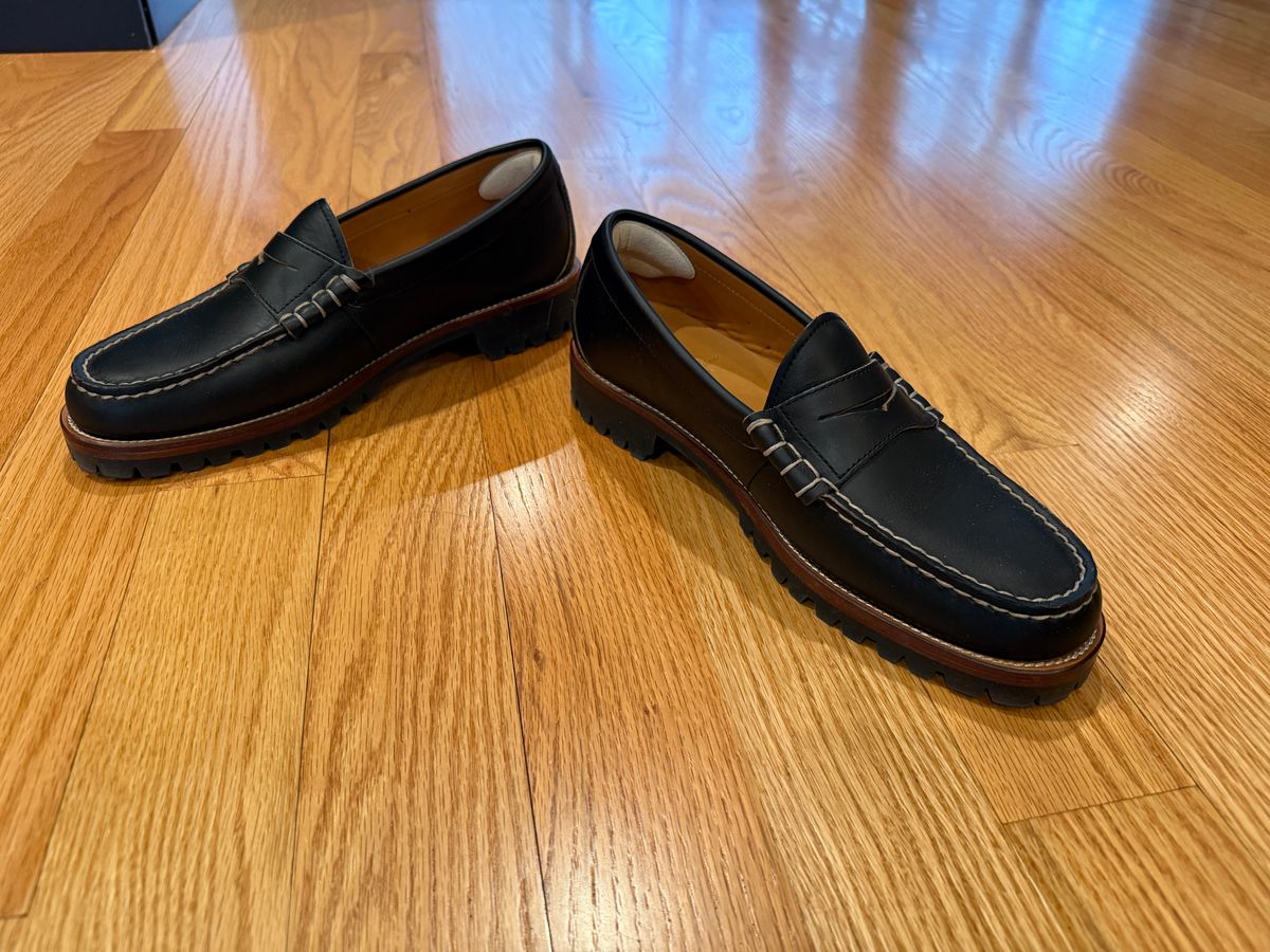 Photo by SYNTHESIZER on December 25, 2025 of the Brooks Brothers Penny Loafers in Undefined matte black Horween leather.