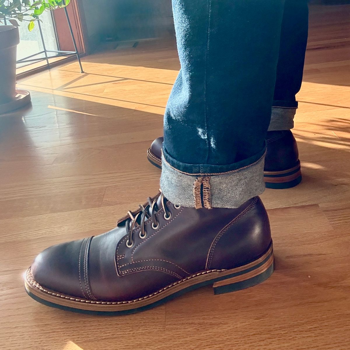 Photo by SYNTHESIZER on November 29, 2024 of the Truman Cap Toe Boot in Seidel Bay Double Shot.