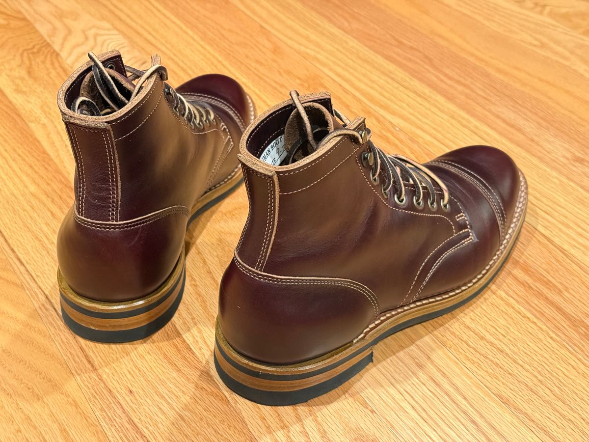 Photo by SYNTHESIZER on January 5, 2025 of the Truman Cap Toe Boot in Seidel Bay Double Shot.
