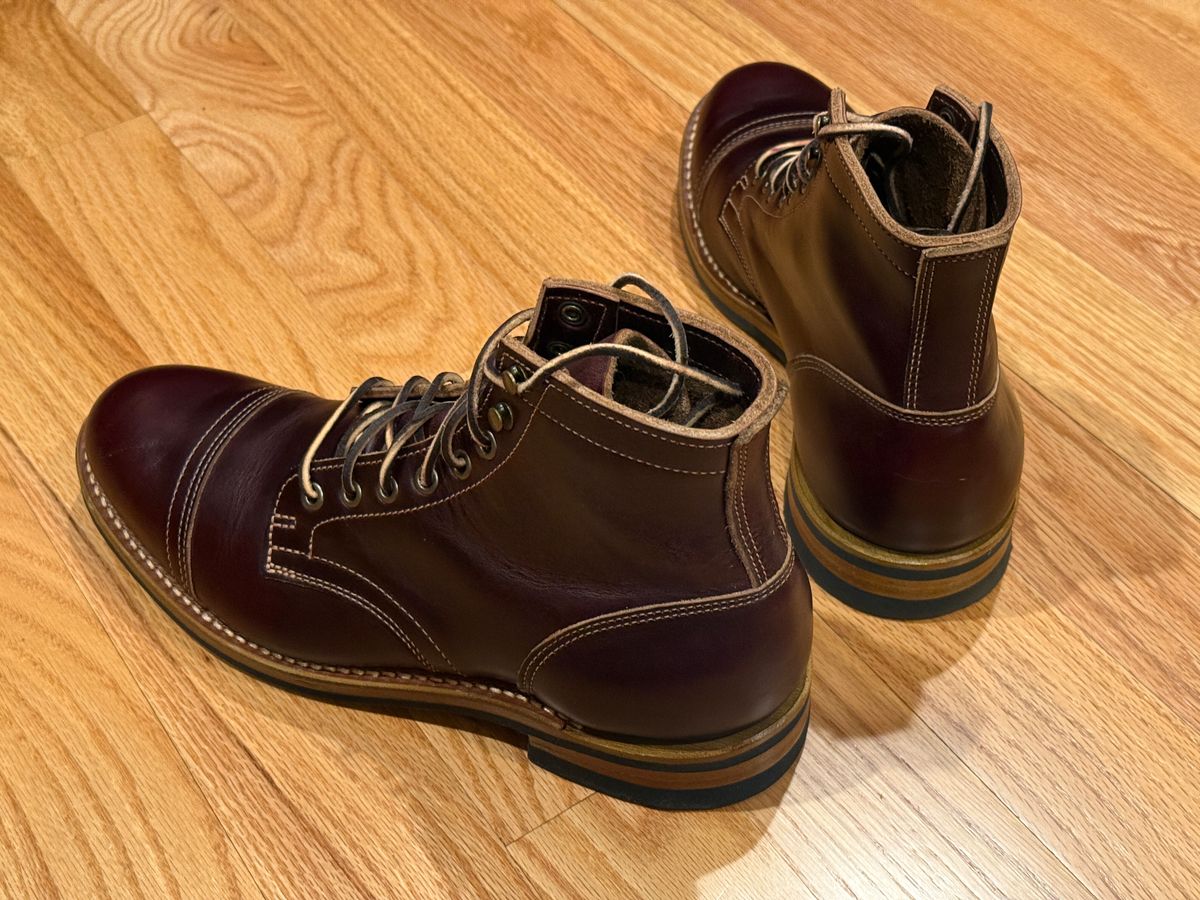 Photo by SYNTHESIZER on January 5, 2025 of the Truman Cap Toe Boot in Seidel Bay Double Shot.