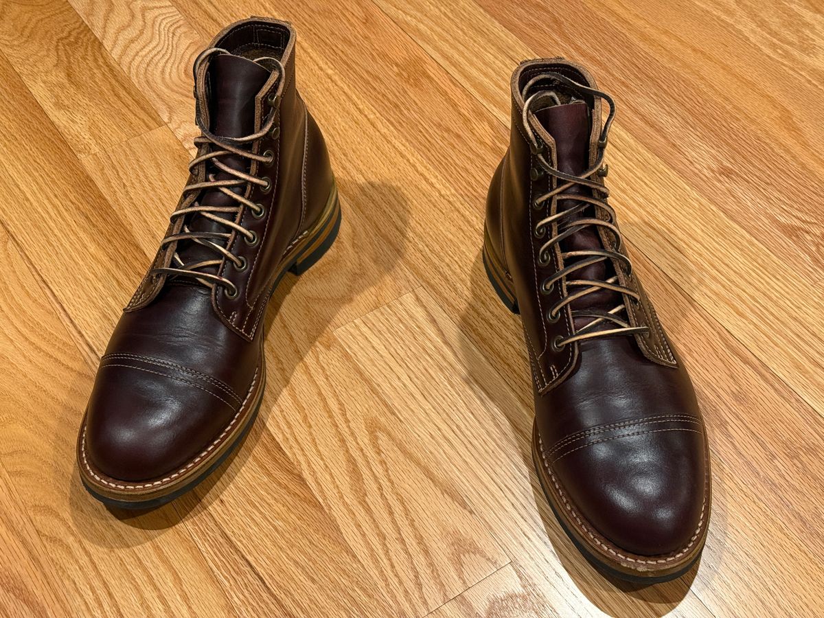 Photo by SYNTHESIZER on January 5, 2025 of the Truman Cap Toe Boot in Seidel Bay Double Shot.