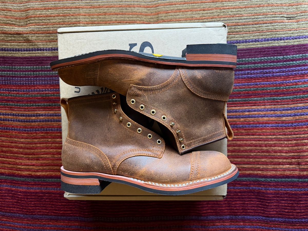 Photo by bootheel on February 17, 2026 of the Nicks MTO in C.F. Stead Wheatbuck Waxy Commander Suede.