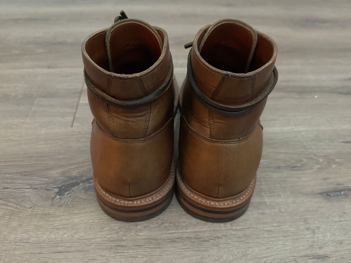 Photo by edwardrknives on December 5, 2024 of the Grant Stone Diesel Boot in Horween Dune Chromexcel.