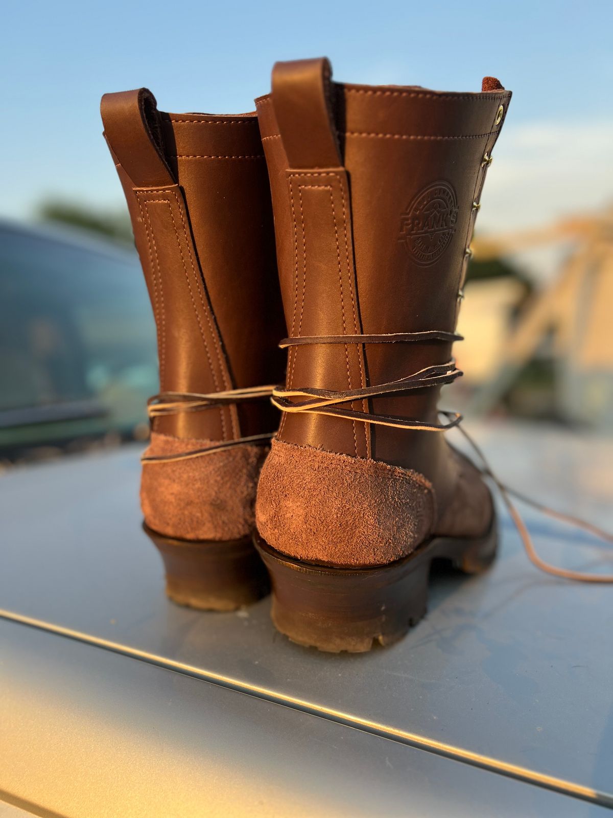 Photo by jfcam on July 18, 2025 of the Frank's Boots The Patriot in Seidel Walnut Oil Tan.