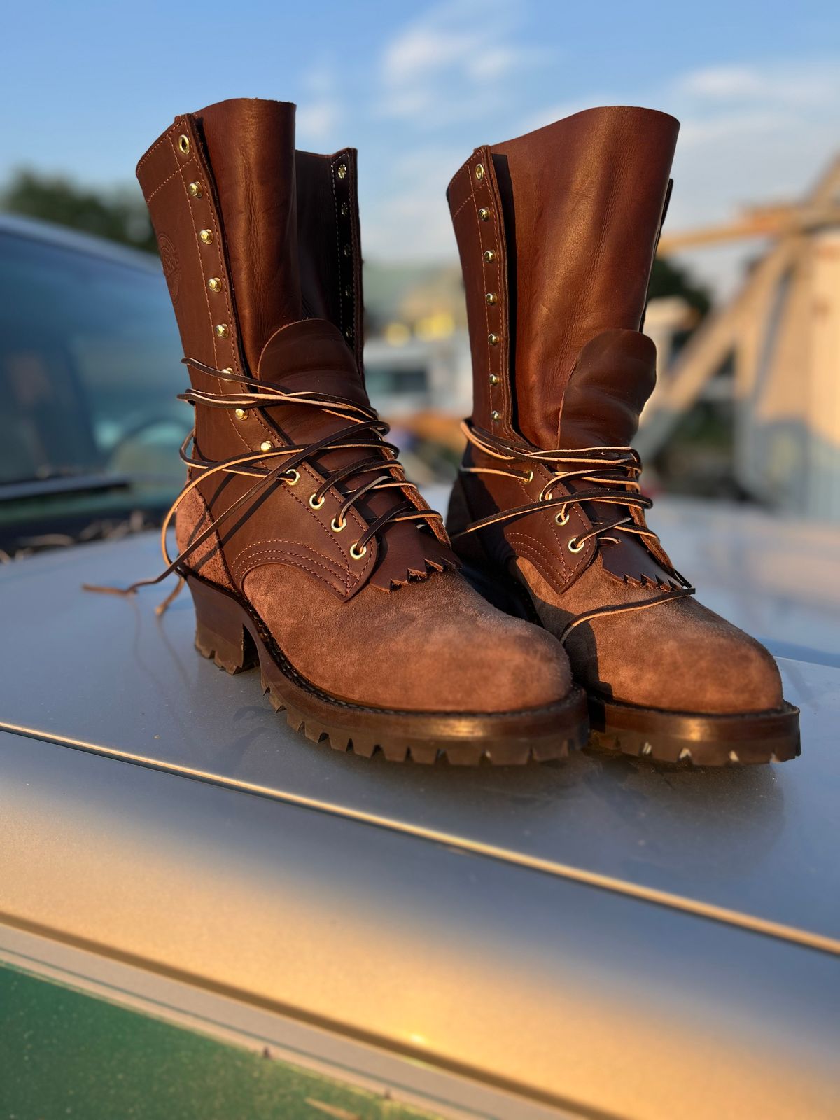 Photo by jfcam on July 18, 2025 of the Frank's Boots The Patriot in Seidel Walnut Oil Tan.