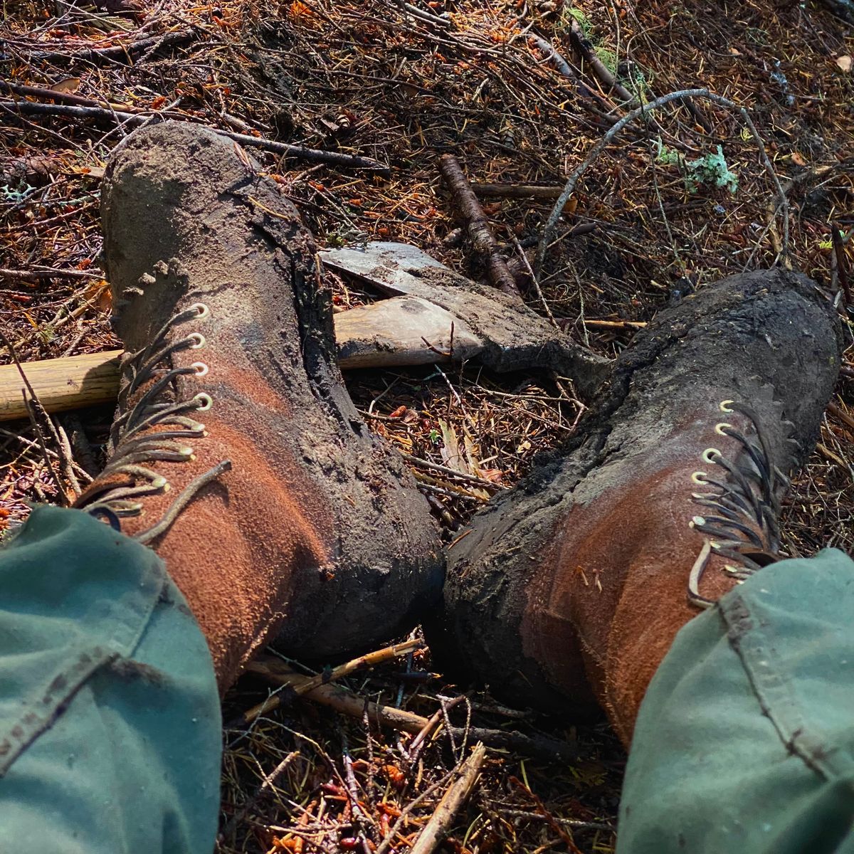 Photo by SerotinousCone on October 14, 2025 of the Frank's Boots Ground Pounder in Seidel Chocolate Oil Tan Roughout.