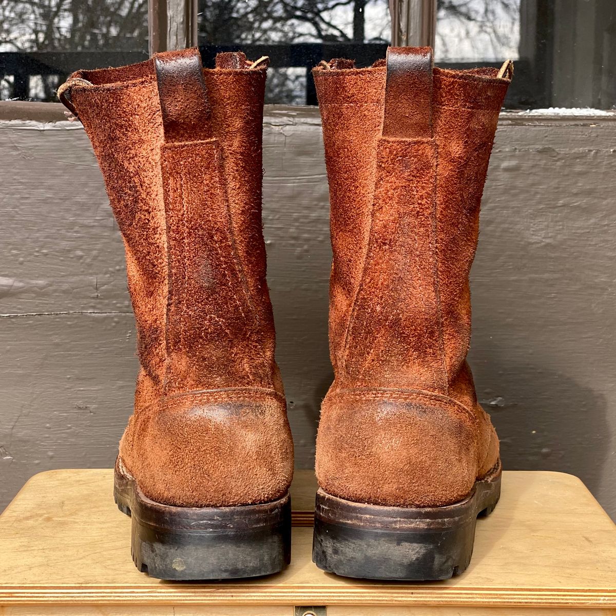 Photo by SerotinousCone on March 1, 2026 of the Frank's Boots Ground Pounder in Seidel Chocolate Oil Tan Roughout.