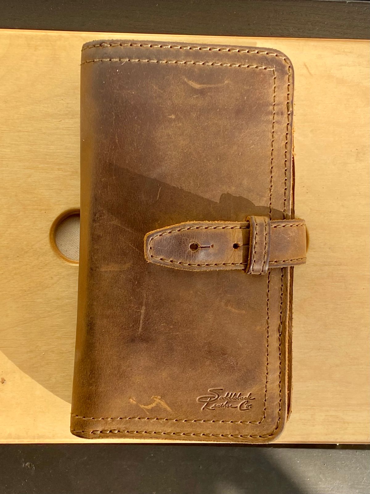 Photo by SerotinousCone on February 5, 2026 of the Saddleback Leather Co. Big Wallet in Tobacco.