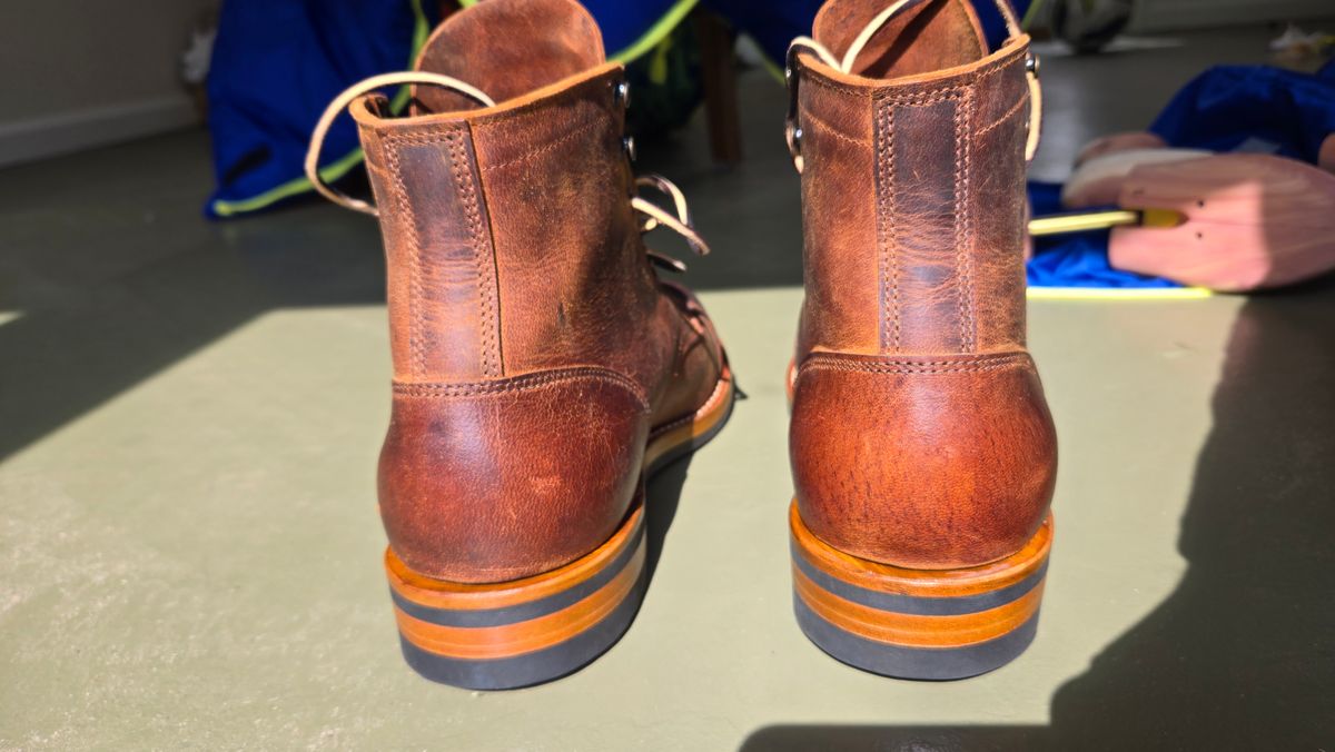 Photo by newguyhereNJ on October 3, 2024 of the Truman Cap Toe Boot in Cognac Teton Stag.