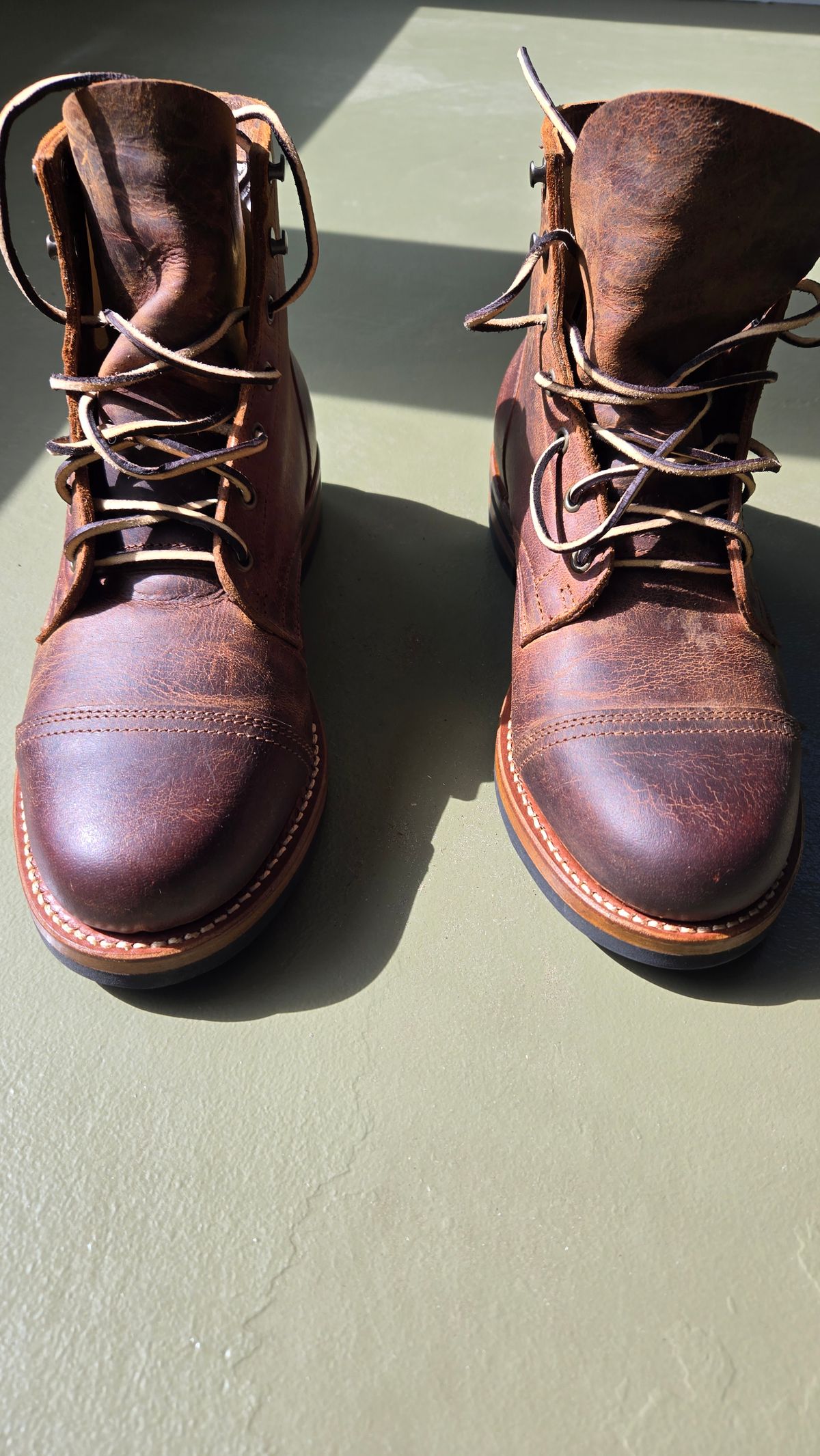 Photo by newguyhereNJ on October 3, 2024 of the Truman Cap Toe Boot in Cognac Teton Stag.