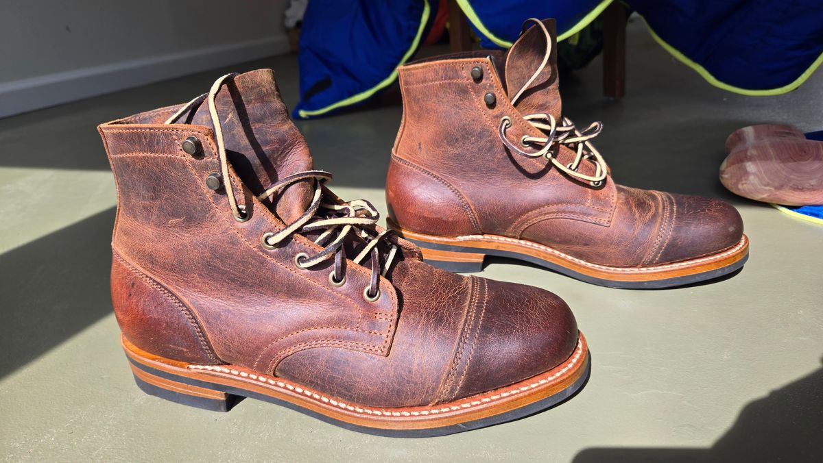 Photo by newguyhereNJ on October 3, 2024 of the Truman Cap Toe Boot in Cognac Teton Stag.