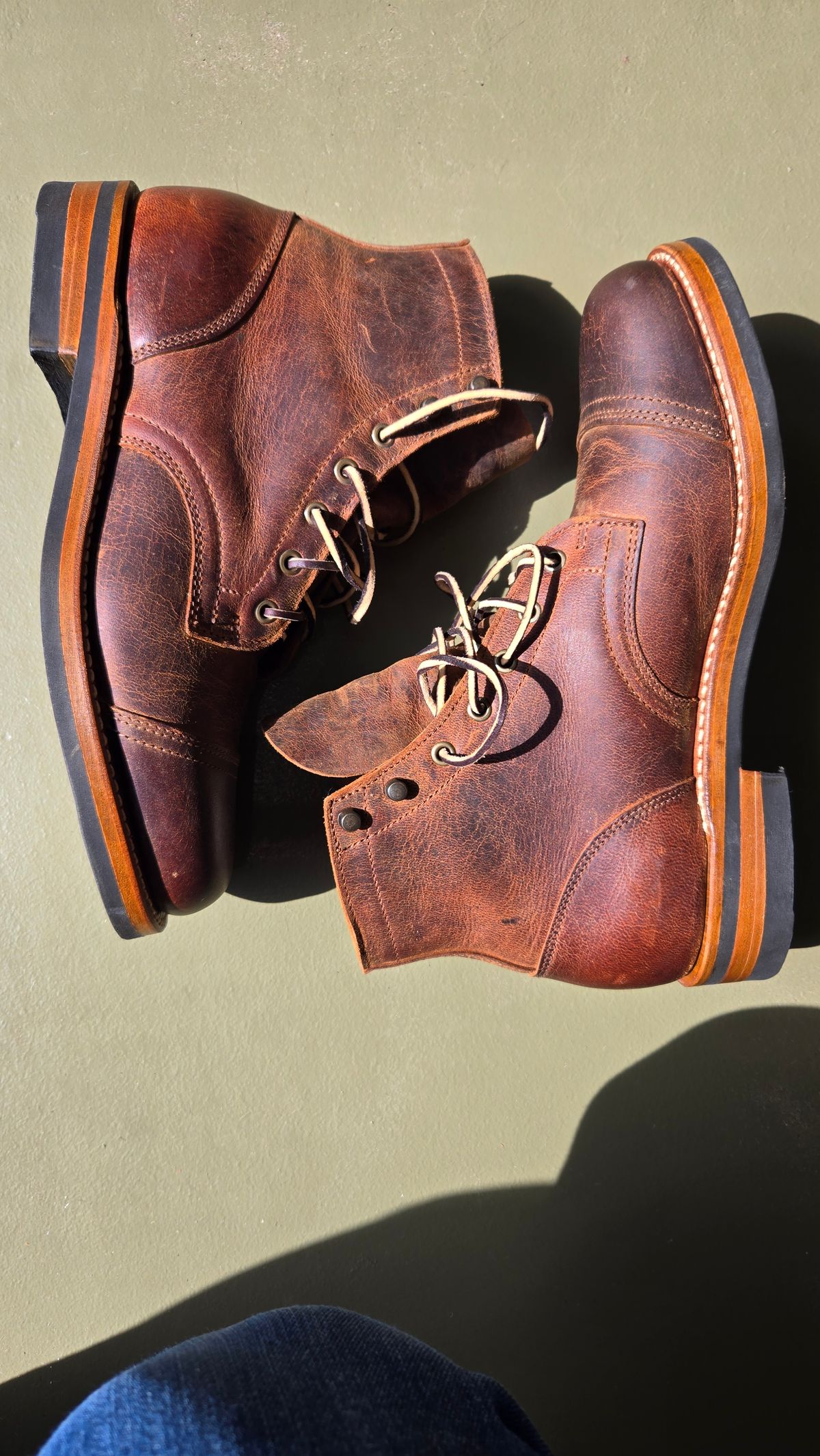 Photo by newguyhereNJ on October 3, 2024 of the Truman Cap Toe Boot in Cognac Teton Stag.