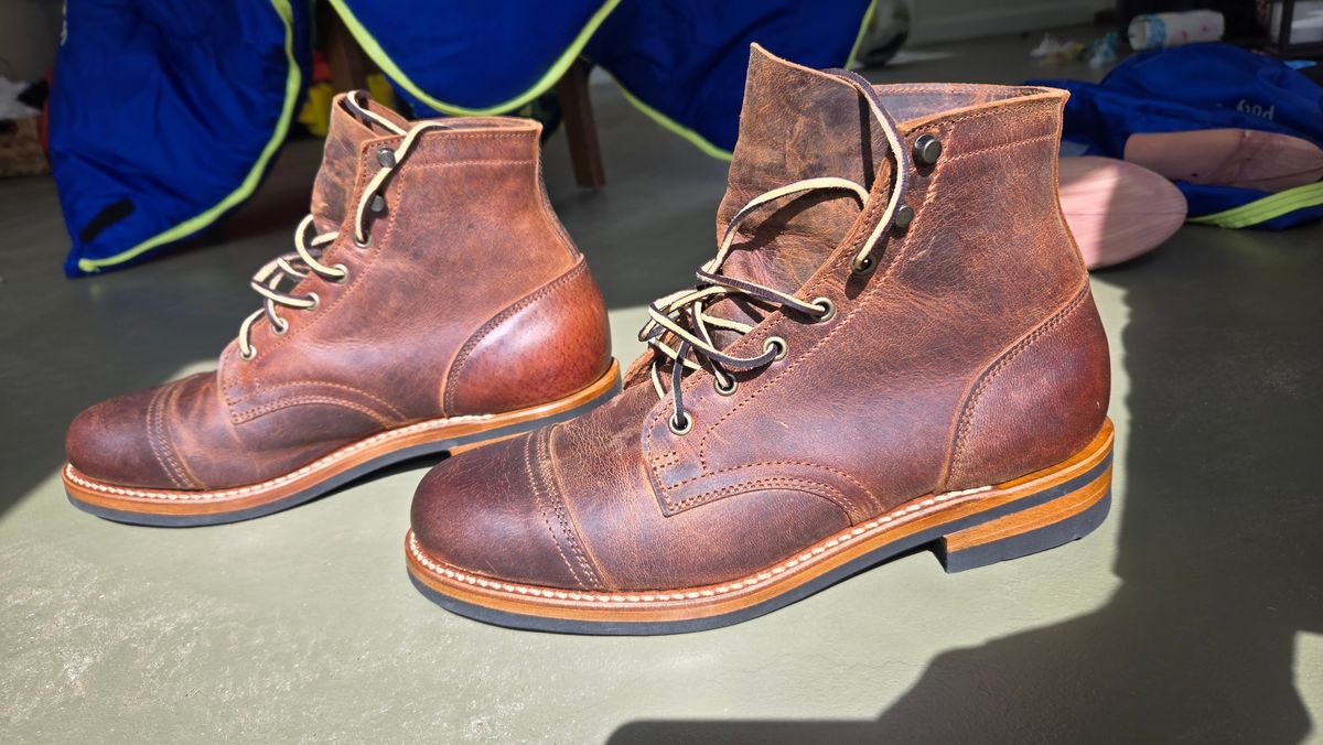 Photo by newguyhereNJ on October 3, 2024 of the Truman Cap Toe Boot in Cognac Teton Stag.